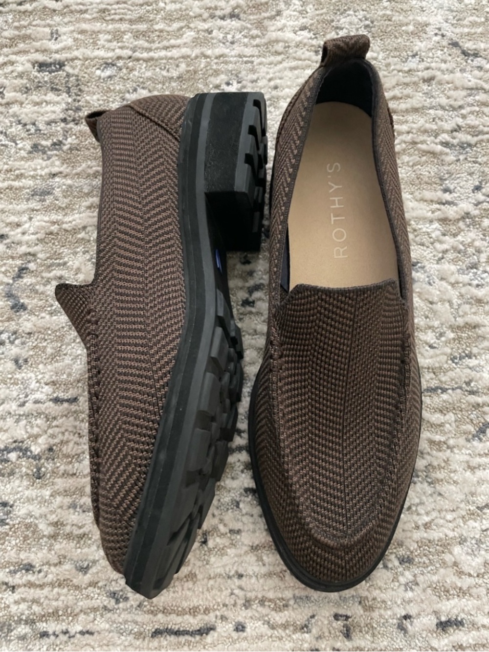 Rothy’s The Lug Loafer Brown Herringbone Wool Size 10.5 Retired Style w/ Box